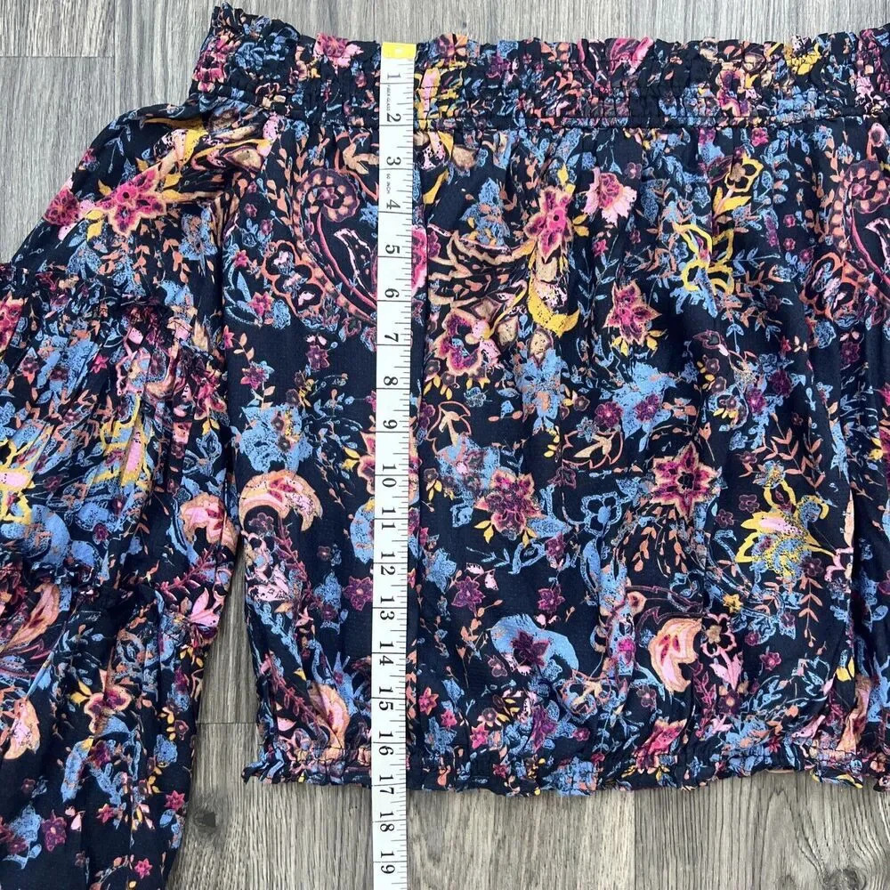 Free People Free Spirit Off The Shoulder Top Size Small Floral Bell Sleeve - Picture 5 of 7